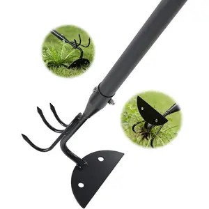 65 Inch 2-in-1 Hoe and Cultivator Garden Tool, Heavy Duty Garden Hoe with 3-Tine Tiller Rake for Weeding and Soil Loosening, Long Handle Stand Up Weed  for Planting, Digging & Gardening