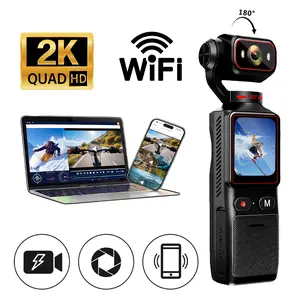 2K Action Camera, Portable 2K Handheld Camera with 180° Rotatable Lens, WiFi Real-time Preview, Loop Recording & Night Vision, 2000mAh Battery for Skateboarding Rock Climbing Road Trip Vlog