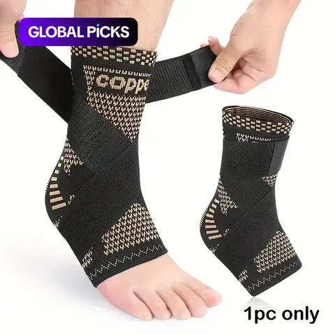 【Black Friday】Copper-Infused Compression Ankle Brace with Strap, 1 Count Adjustable Breathable Ankle Support, Sports Ankle Protector for Outdoor Activities, Running, Climbing, Cycling #GLOBAL PICKS
