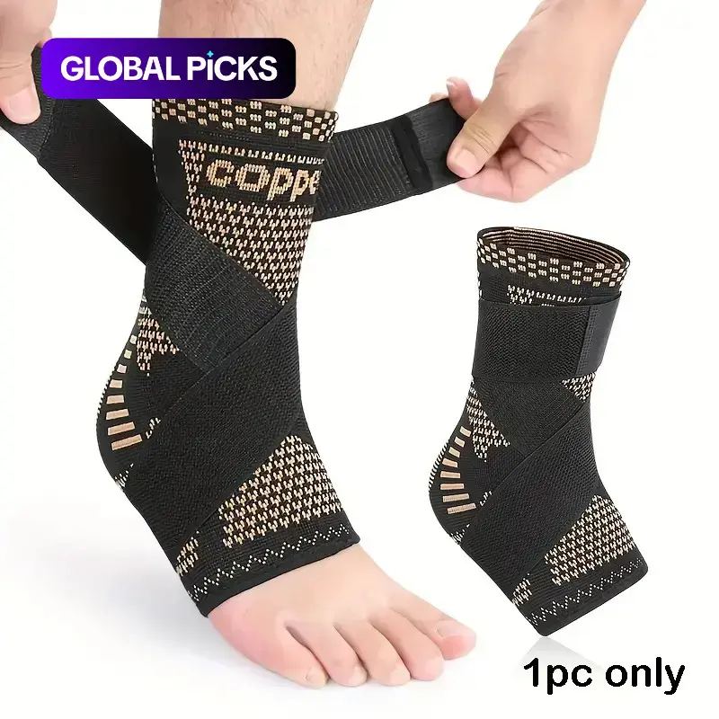 Copper Infused Ankle Protective Compression Brace with Strap, 1 Count Adjustable Breathable Ankle Support, Sports Ankle Protector for Outdoor Activities, Running, Climbing, Cycling #GLOBAL PICKS