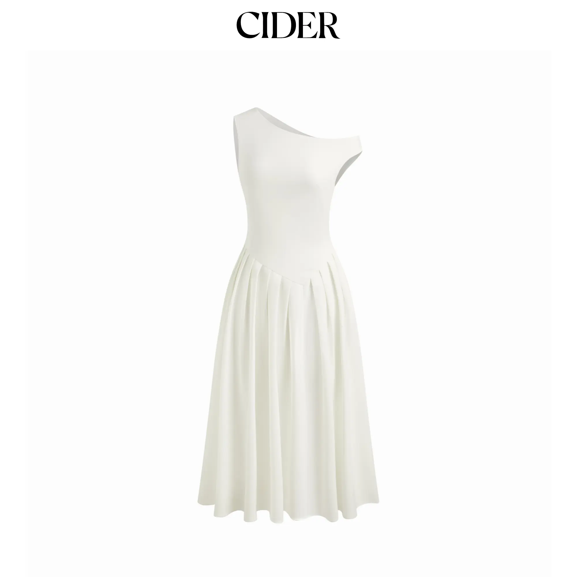 Cider Asymmetrical Neck Pleated Ruffle Maxi Dress