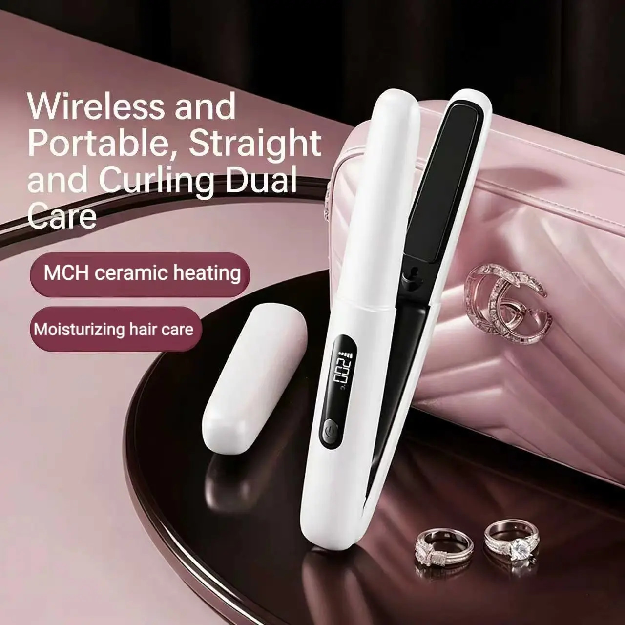 LCD Wireless Hair Straightener Curler Combo, Smart 4-Temperature Settings, 4500mah Battery, 70min Long Lasting, Lightweight and Portable, Hair Protection Coating,Suitable for travel, parties, dates, and other occasions where you need to do your hair