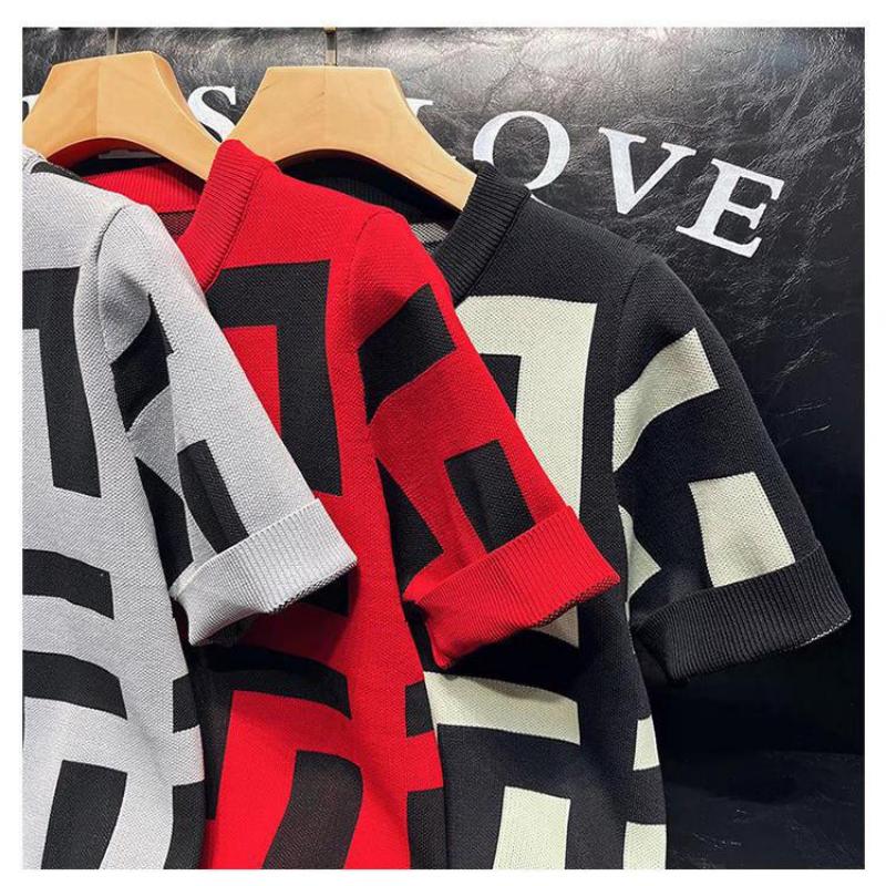 Streetz Spring Autumn Men's Slim Fit Geometric Base Layer T-shirt Casual Trendy Short Sleeves Knit Top Summer Wear T-shirt For Men Streetwear Stylish