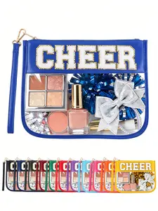 Cheer Clear Makeup Bag Cheerleader Gifts Cheerleading Accessories Cheer Competition Gifts Chenille Letter Cosmetic Bag Travel Toiletry Organizer Pouch for Women Girls