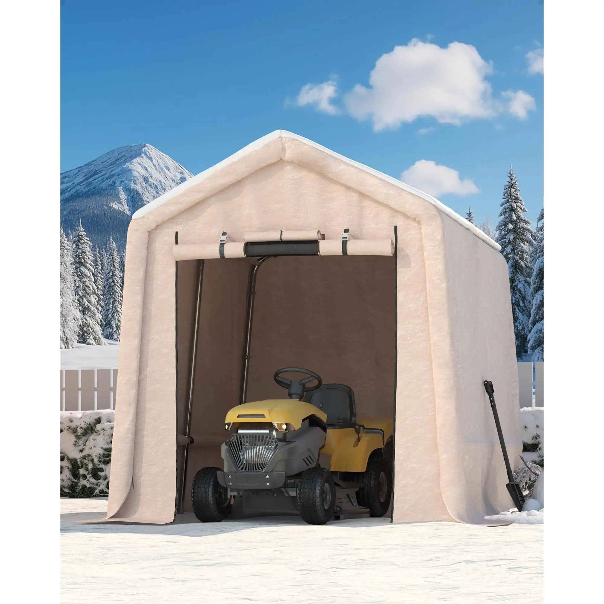 7x10 FT Portable Shed - Heavy Duty, Roll-Up Door, 240g Waterproof Canopy for Motorcycle, Firewood Storage, Weather Protection