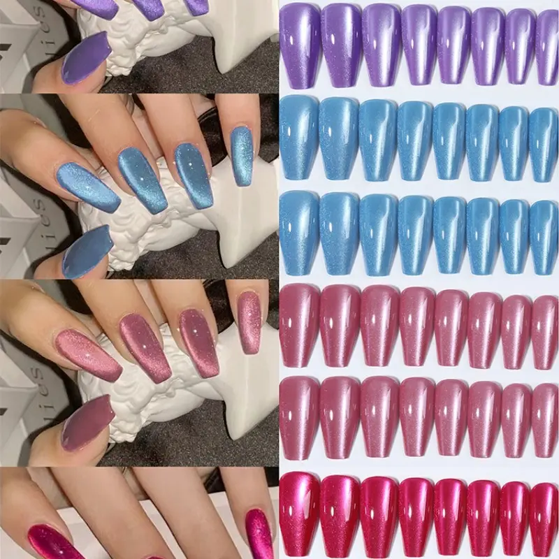 96pcs Multicolor Cat Eye Square Nails, Long Press-On Nail Tips, Medium Size, Acrylic Material, Perfect for Summer Manicures, Women & Girls