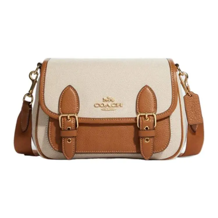 COACH Lucy 22 Crossbody Bag for Women – Two-Tone Fabric and Leather, Beige and Brown