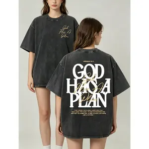 Vintage washed Christian tee with "God Has A Plan" print. 100% cotton, unisex oversized fit, ideal for spring and St. Patrick's Day.