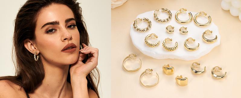 CASSIECA Clip on Earrings for Women Clip on Hoop Earrings Trendy Twisted Chunky Hoop Clip Earrings Hypoallergenic Non Pierced Earrings Jewelry