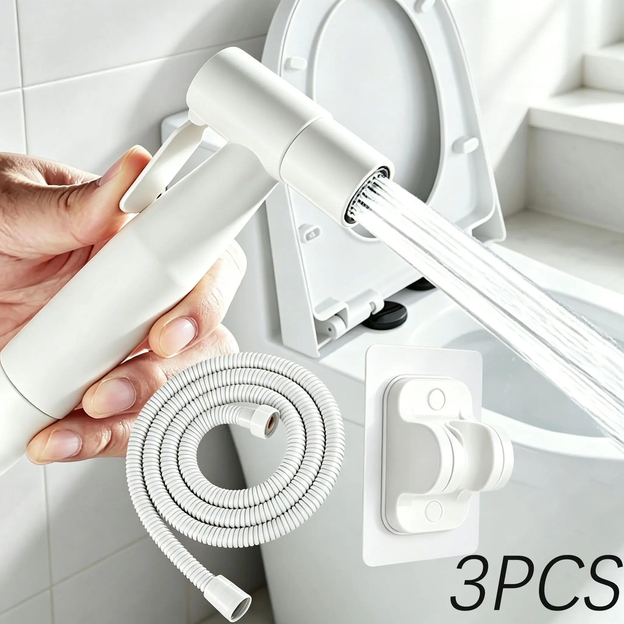 3-Piece Handheld Bidet Sprayer Set, High-Pressure Flush Gun with Hose and Stand, Home Hygiene and Bathroom Cleaning, Toilet Bidet Kit