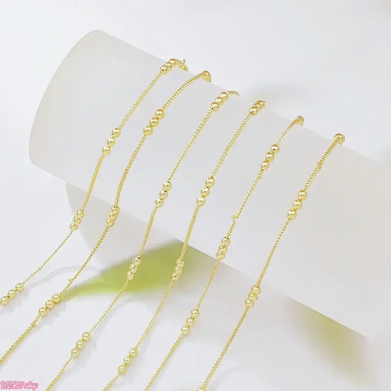 [WER21]Jewelpop 1PC Dainty Gold Beaded Bracelet, 14K Gold Plated Station Ball Chain Bracelet, Delicate Adjustable Stackable Everyday Bracelets for Women Trendy Jewelry Gift