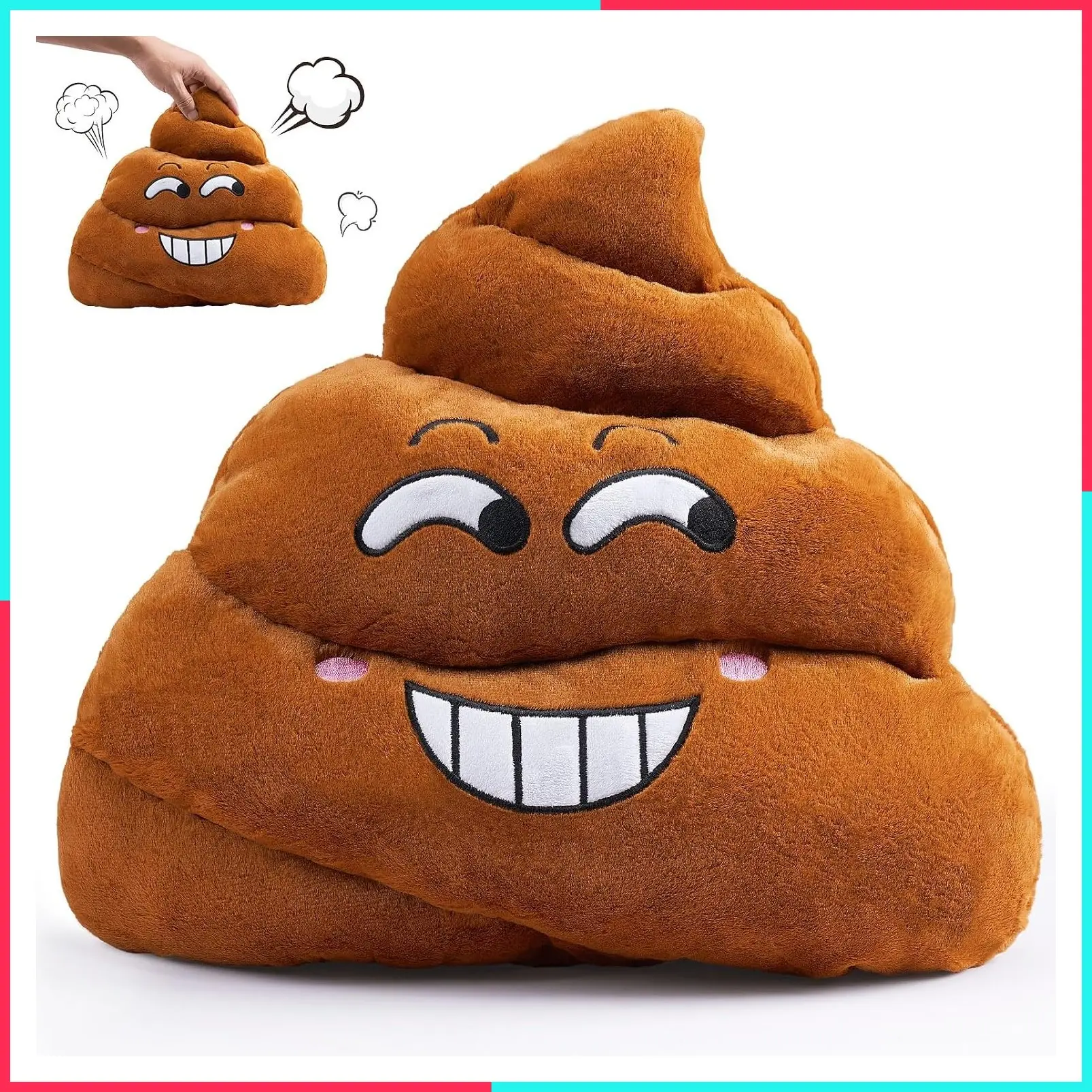 Farting Poop Plush Pillow with Sound – 20 Hilarious Fart Sounds, Soft & Durable Gag Gift for Friends, Coworkers & Prank Lovers, Fun Home Office Party Decoration