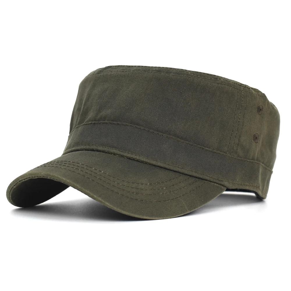 Waxed Canvas Cotton Military Caps Men Waterproof Cadet Army Cap Unique Design Vintage Flat Top Hat
