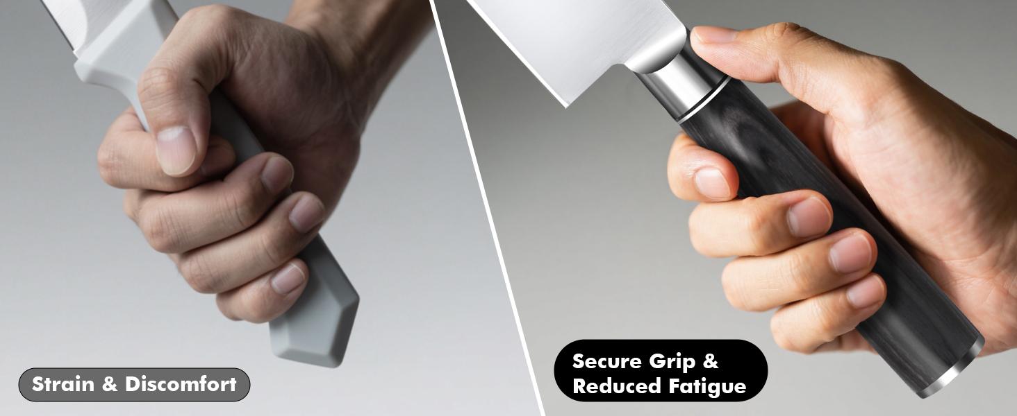 MDHAND Chef Knife Set with Roll Bag, 9PCS Professional Knife Sets with Sharpener, High Carbon Stainless Steel Japanese Kitchen Knives - Black Pakkawood Handle, Dishwasher Safe, For Cooking, Chef Gifts