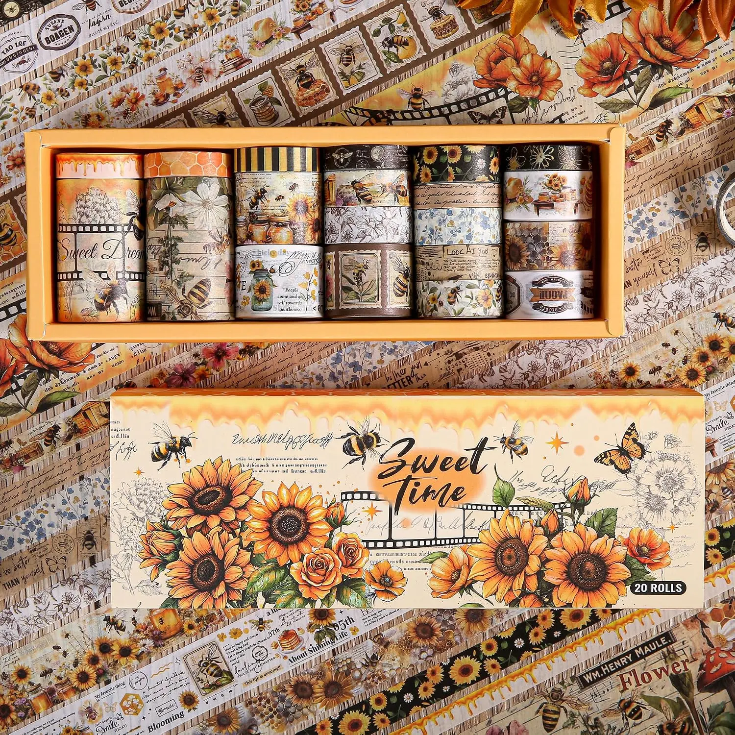 Washi Tape Set 20 Rolls -   Floral Butterfly Botanical Washi Tape Kit, Cute Retro Decorative Tapes for Scrapbooking Supplies,Junk Journal,  Journaling, DIY Art Crafts,  Wrapping