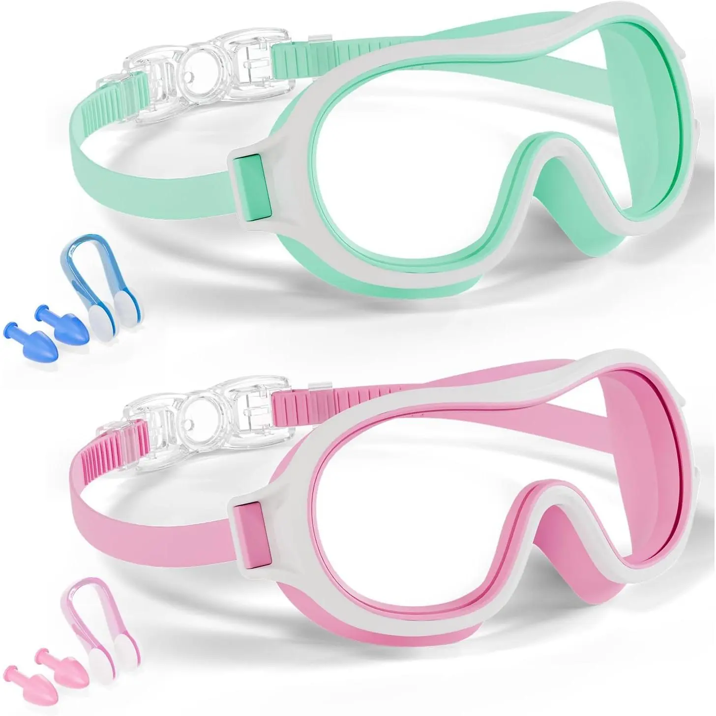 2 Pack Swim goggles for  3-15, Anti-Fog Anti-UV Wide Vision , No leak Swimming goggles for Boys Girls