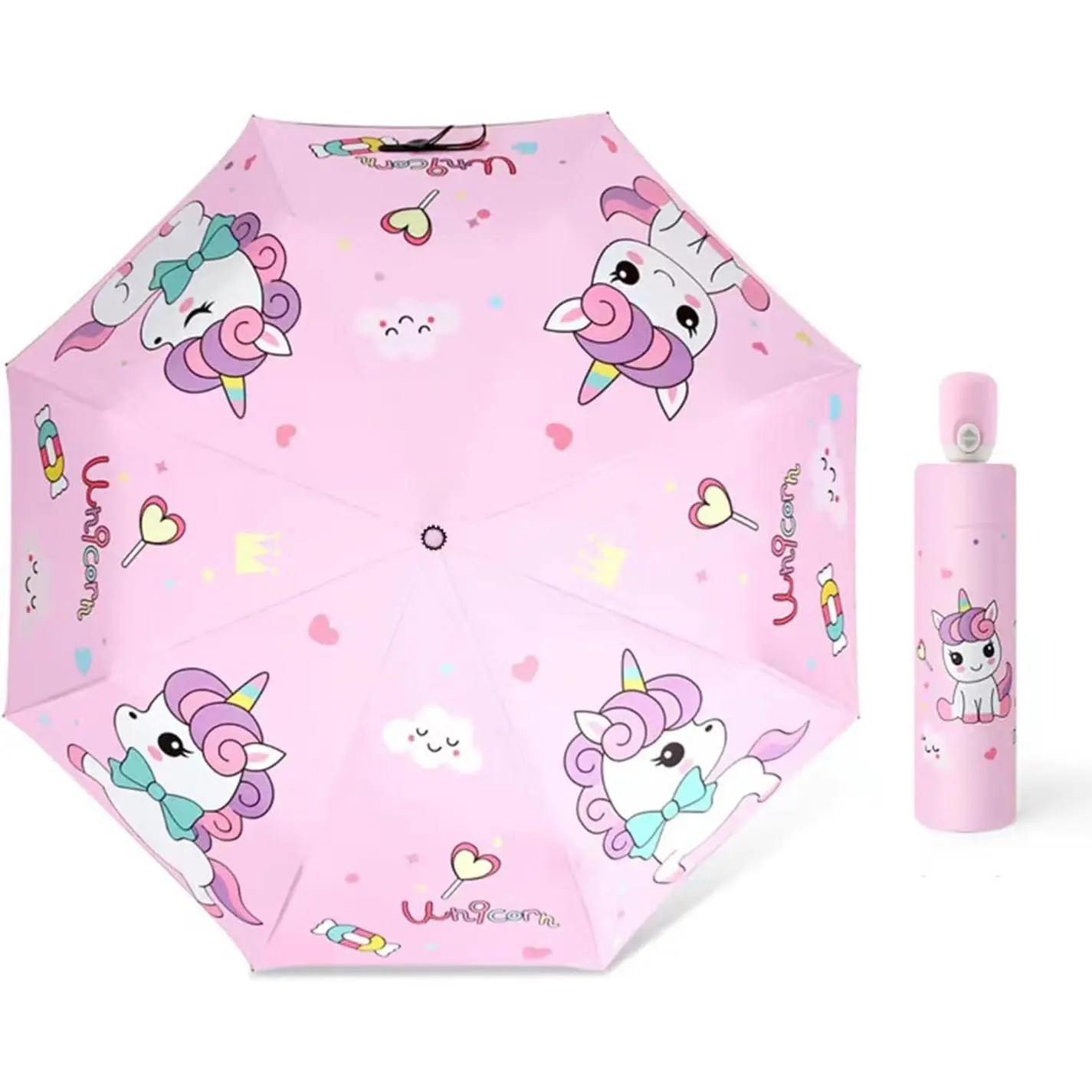 Kids Automatic Folding Telescopic Umbrella - Toddler Kitty Brolly, Smooth Button Press, Waterproof, Metal Frame, Reflective, Pocket-Size, UV Sun Protection, Strong, Compact, Durable, Lightweight for Boys & Girls