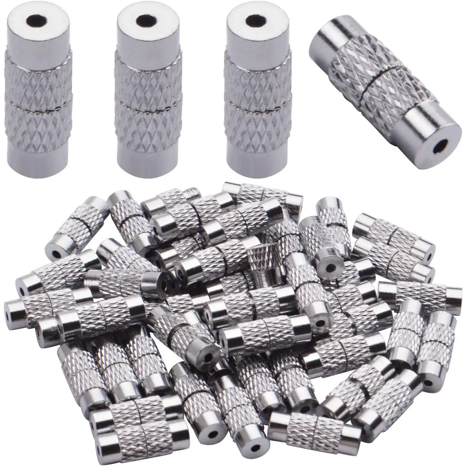 50pcs Brass Screw Clasps Barrel Clasps Cord End Caps Jewelry End Tips for Bracelet Necklace Making,Silver