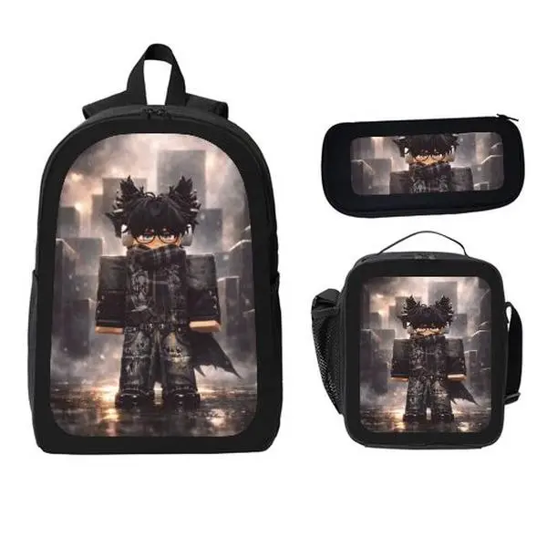Roblox Character Printed School Supply Pack of 3, Backpack, Insulated Lunch Box and Pencil Case for Boys Girls Age 7‑13