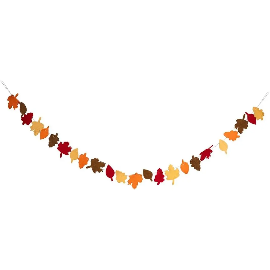 Cute Fall Garland, , Mantle, Thanksgiving - 72 Inch | Pre Strung Autumn Leaves Felt Garland for Wall Décor, Fall Leaf Garland for Fall Decorations for , Pottery Barn Décor