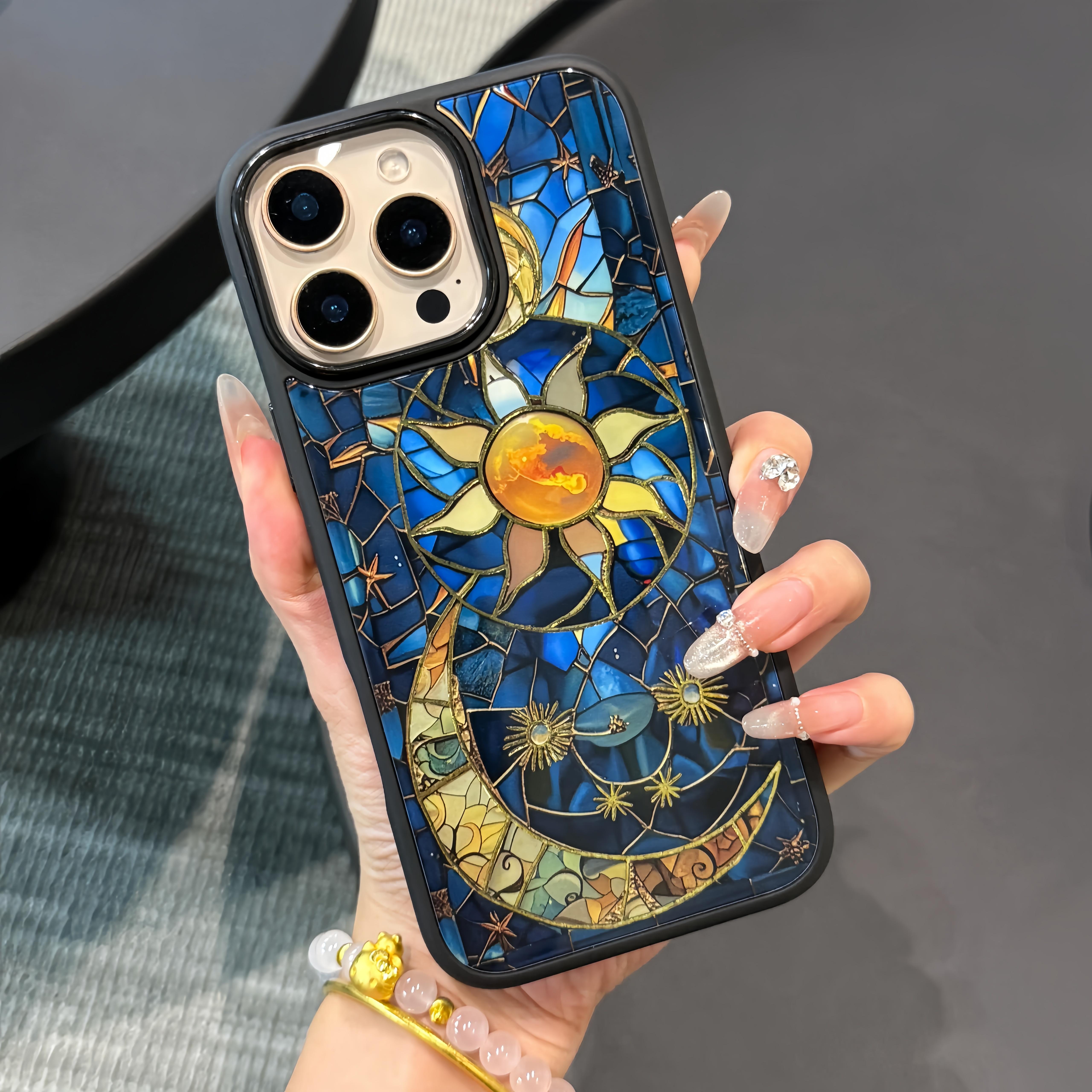 Stained Glass Inspired Floral Magnetic iPhone Case Compatible With iPhone 17/16/15/14/13/12/11  Pro Max Plus Air Series Magsafe Supported 2mm Raised Bezel Lip Screen Protection