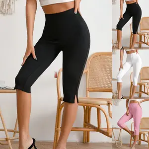 Cross-border 2026 European and American Summer Women's Elastic Waist Casual Pants Slim Fit Split Leggings