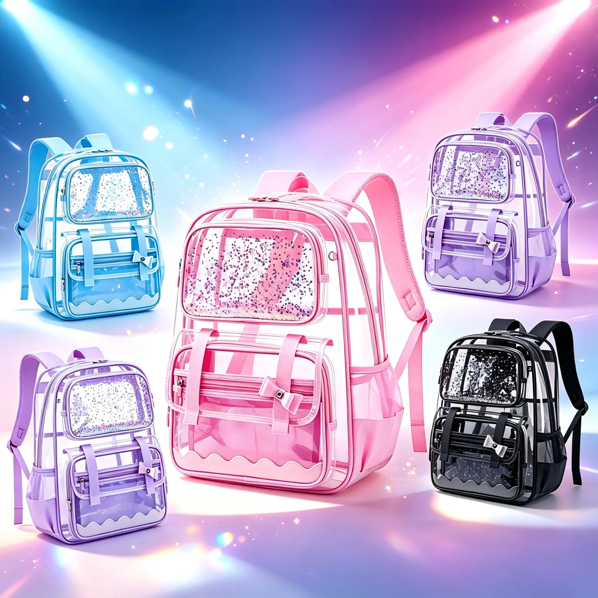 Clear Backpack for Girls,Transparent Backpack See Through Backpacks Stadium Event,Heavy Duty Clear Bookbag for School Pink
