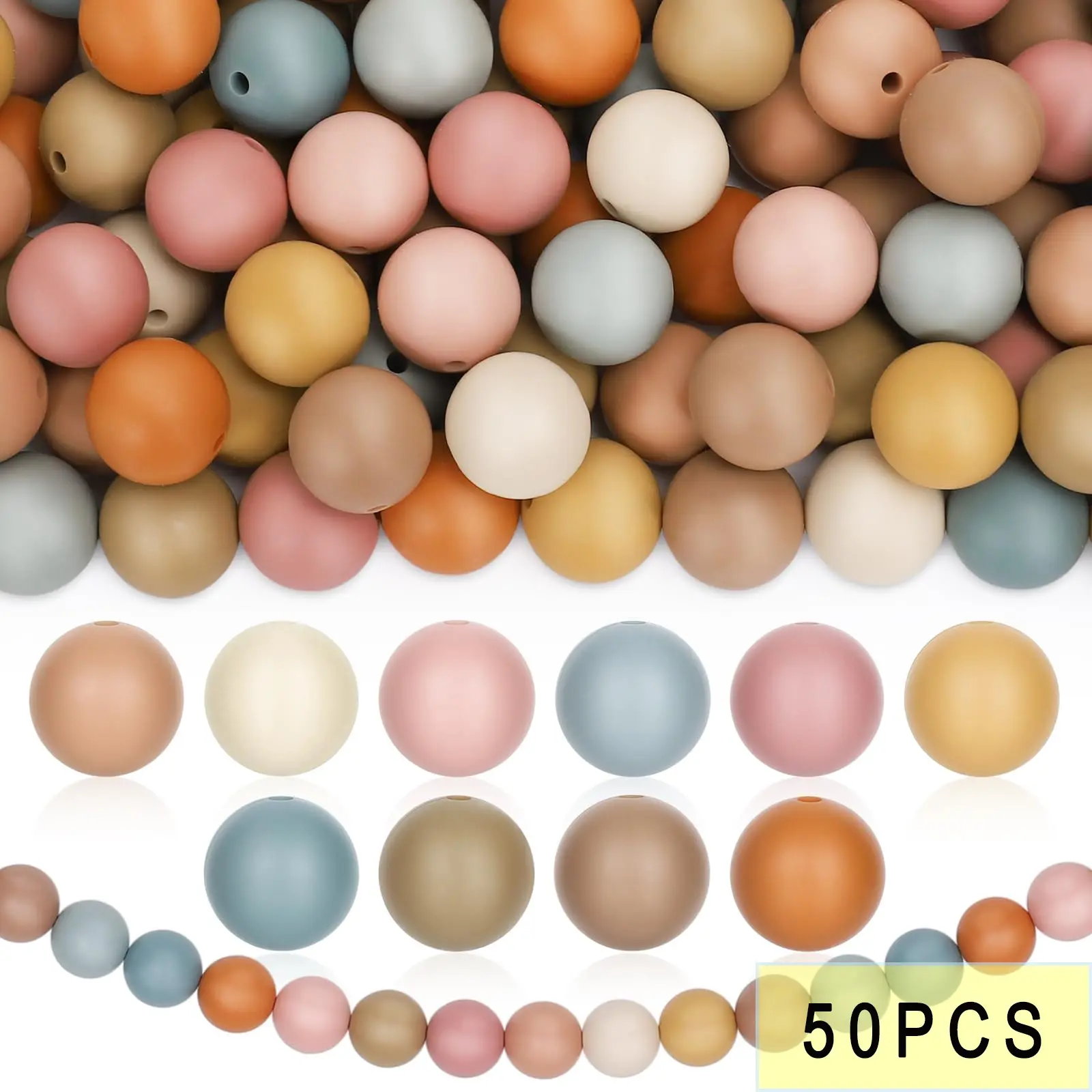 Boho Style Silicone Round Beads, 50pcs/set 10 Colors Loose Beads, Bulk Colorful Spacer Beads for DIY Necklaces Bracelet Keychain Jewelry Making, Crafts, Jewelry Making Supplies, Boho Style Beaded