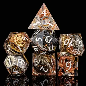 Steampunk Gear Resin Dice Set 7PCS Polyhedral Dice for Dungeons and Dragons RPG Games Adventures Mechanical Fantasy Dice
