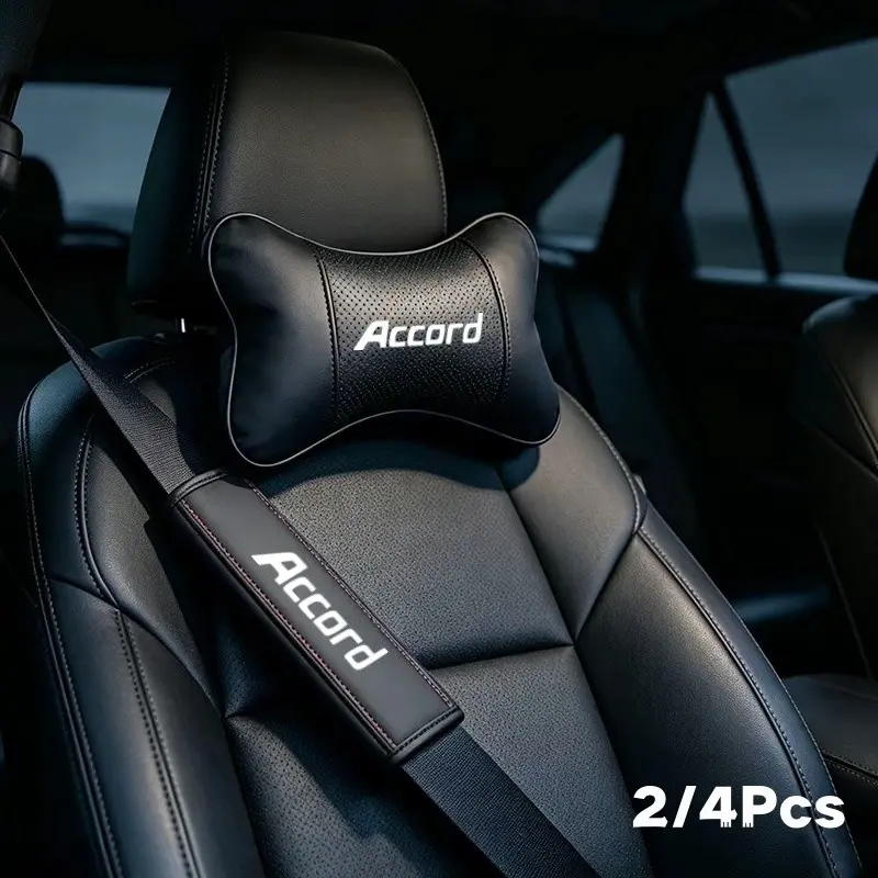 2/4pcs PU Leather Car Headrest Cushion, Neck Pillow Seat Cover, Seat Belt Shoulder Pads, for Honda Accord, Car Interior Accessories
