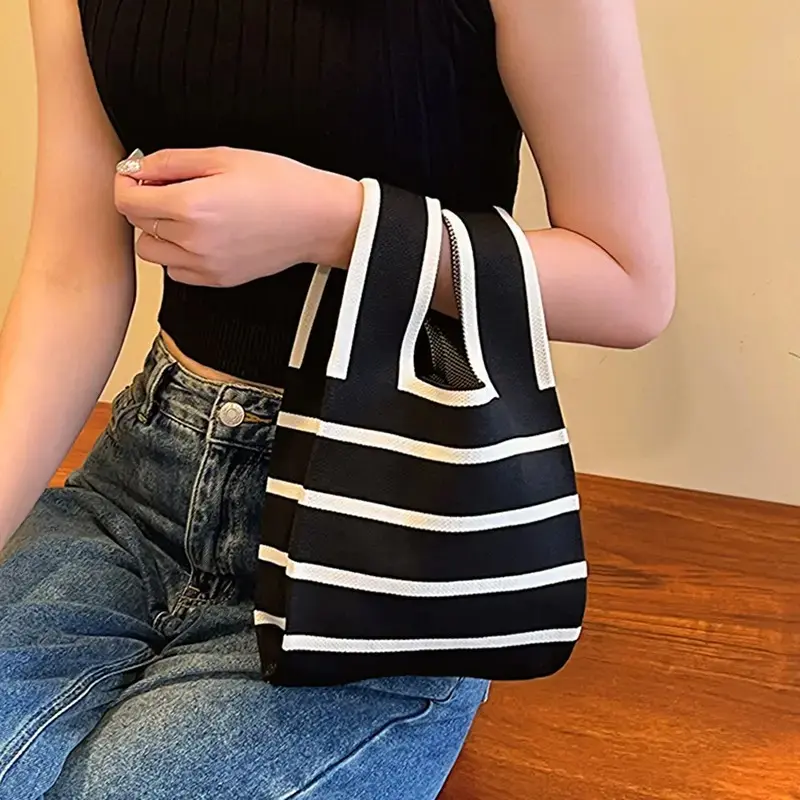 Women's Mini Knit Handbag, Cute Knot Tote Bag with Handmade Style Design, Lightweight Soft Wrist Purse, Korean Inspired Fashion Shoulder Bag for Daily Wear, Shopping, Travel, Vacation and Casual Outfits