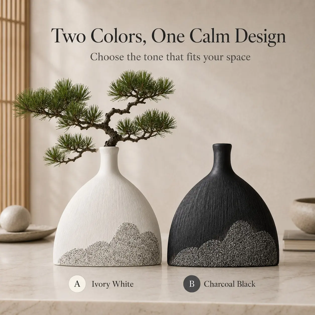 Creative Handmade Ceramic Vase, New Chinese Zen Style Decorative Flower Arrangement, Home Decoration for Living Room, Bedroom, Study, Tea Room