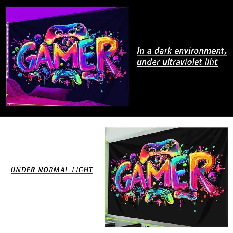 Game Controller Pattern Tapestry, UV Reactive Black Light Tapestry, Game Controller Neon Light Effect Wall Hanging, Bedroom Aesthetic Art Decoration Wall Tapestries