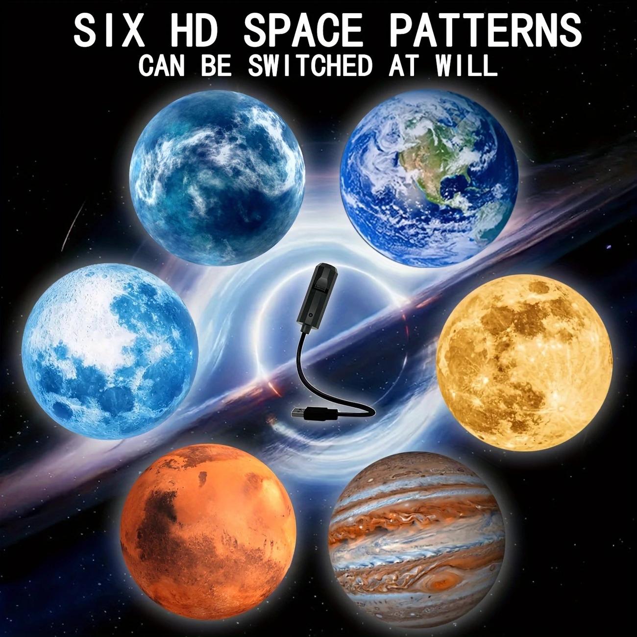 Planet and Moon Projector, 6 Planet Pictures Replacement, Night Light Projection Lamp, 360 Degrees Rotatable, Moon Earth for MERCURY Mars for SATURN, Gift for Others, Room Decoration, Photo Background, Wall Ceiling Decoration, Planetarium Star Projector