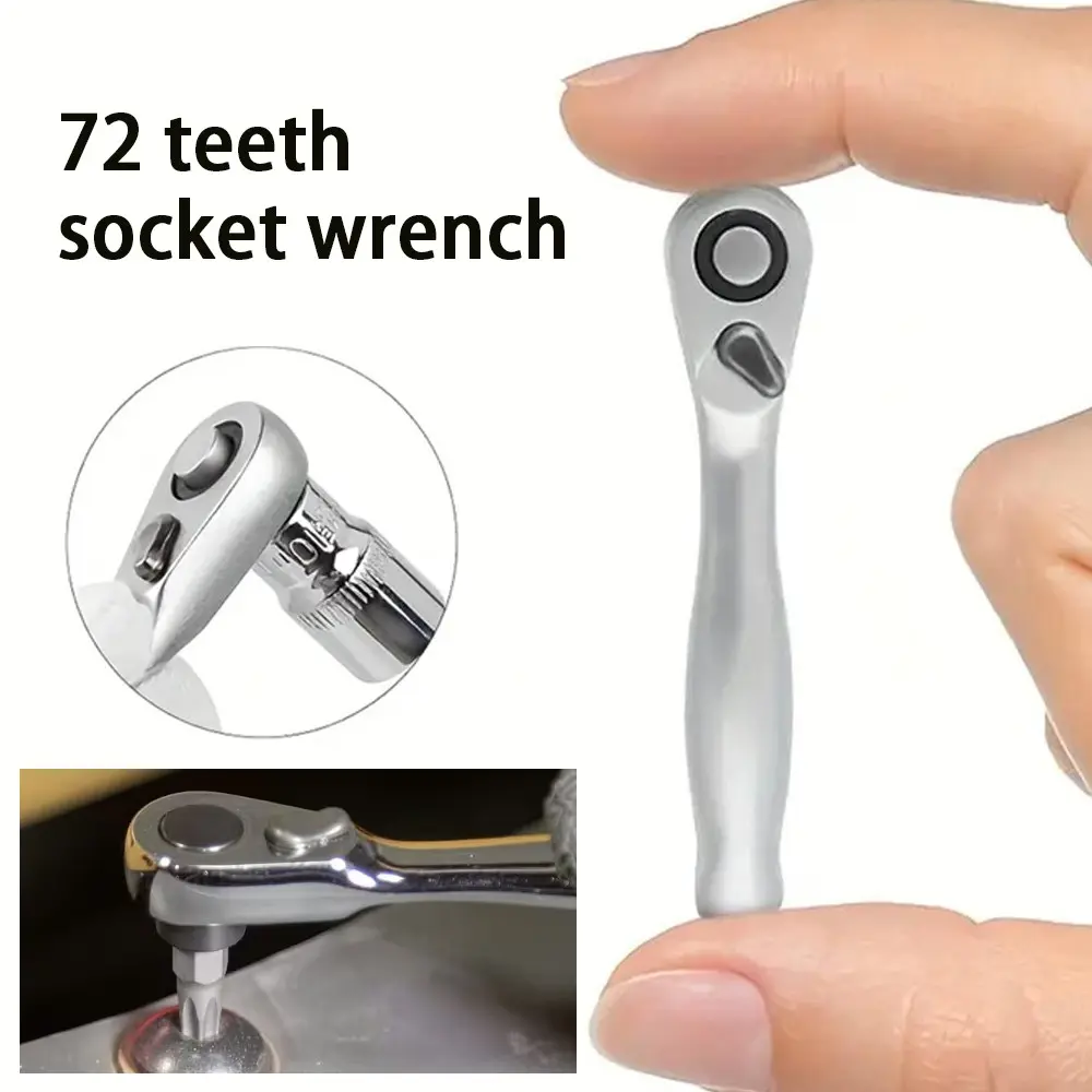 Compact 72-Tooth Mini Socket Wrench, Quick Release Adjustable Multi-Function Tool, Portable Design, Silver Color, Ideal for Small Spaces