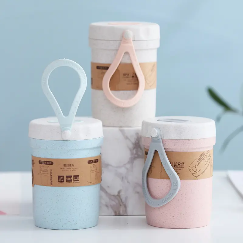 300ml Portable Microwave-Safe Soup Cup/Lunch Box (Wheat Straw + PP)