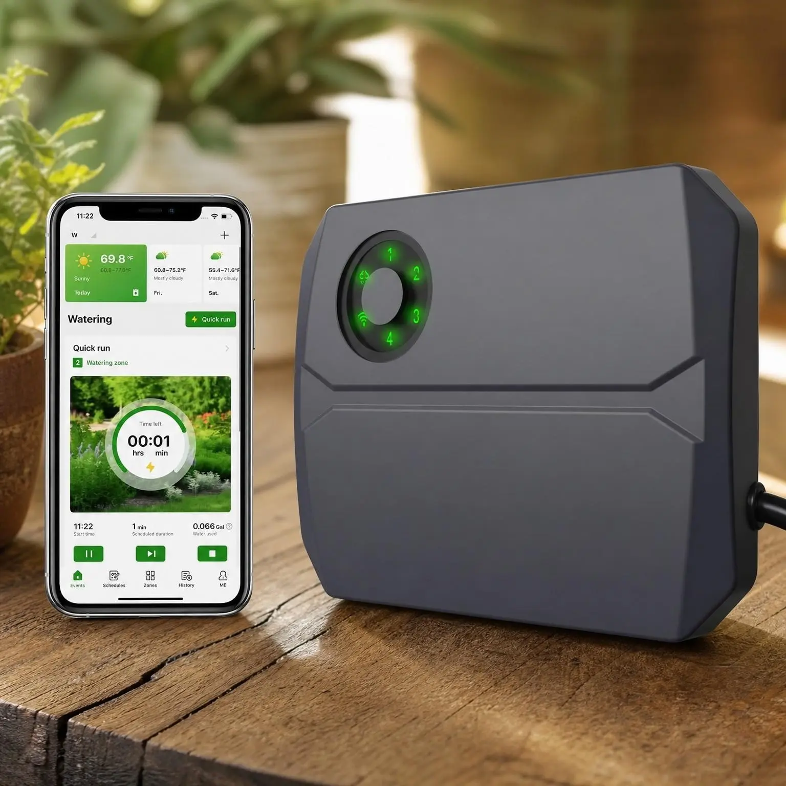 Smart Sprinkler Controller, 5G & 2.4G Irrigation Timer with Free App, 4 Zone + 16 Plans, Auto Skip Rain Freeze & Wind, Saves Water, 10-Minute Install for Lawn Garden Yard