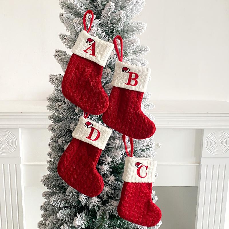 Knit Monogram Christmas Stockings,Christmas Stockings Small Xmas English Letters Hanging Stockings Christmas Socks Double Sided Fireplace Hanging Stockings for Christmas Party Decoration New Year Party Gift Favors Supplies,Personalized Initial Christmas S