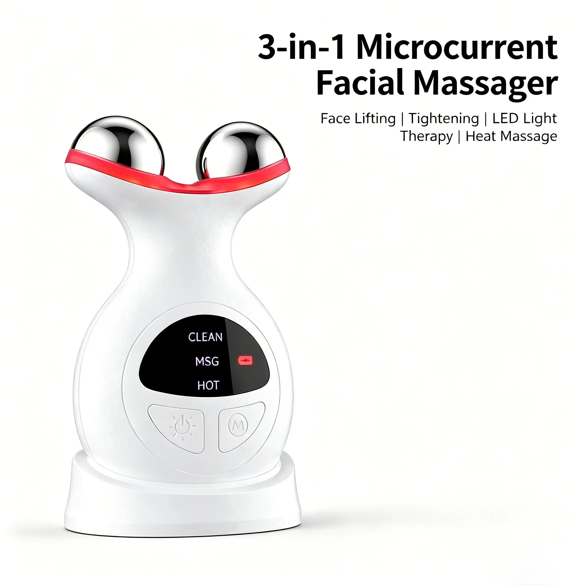 Microcurrent Facial Massager Roller, Electric Facial Beauty Machine, Face and Neck Lifting Device with Clean, Massage, Heat Modes, USB Rechargeable Skin Tightening Tool for Women, Gift Box Packaging for Home & Gifting