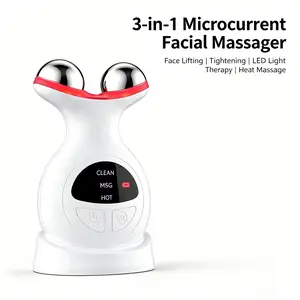 Microcurrent Facial Massager Roller, Electric Face and Neck Lifting Device with Clean, Massage, Heat Modes, USB Rechargeable Skin Tightening Tool for Women, Gift Box Packaging for Home & Gifting
