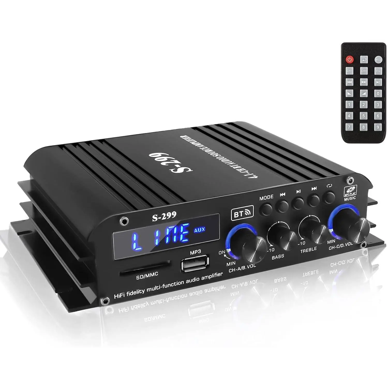 4.1   Audio Amplifier Receiver,  5.0 Mini Amp with Subwoofer Output, RMS 4x50W MAX 800W for  Theater/- USB/SD/AUX Input, for Passive Speakers and  subwoofer