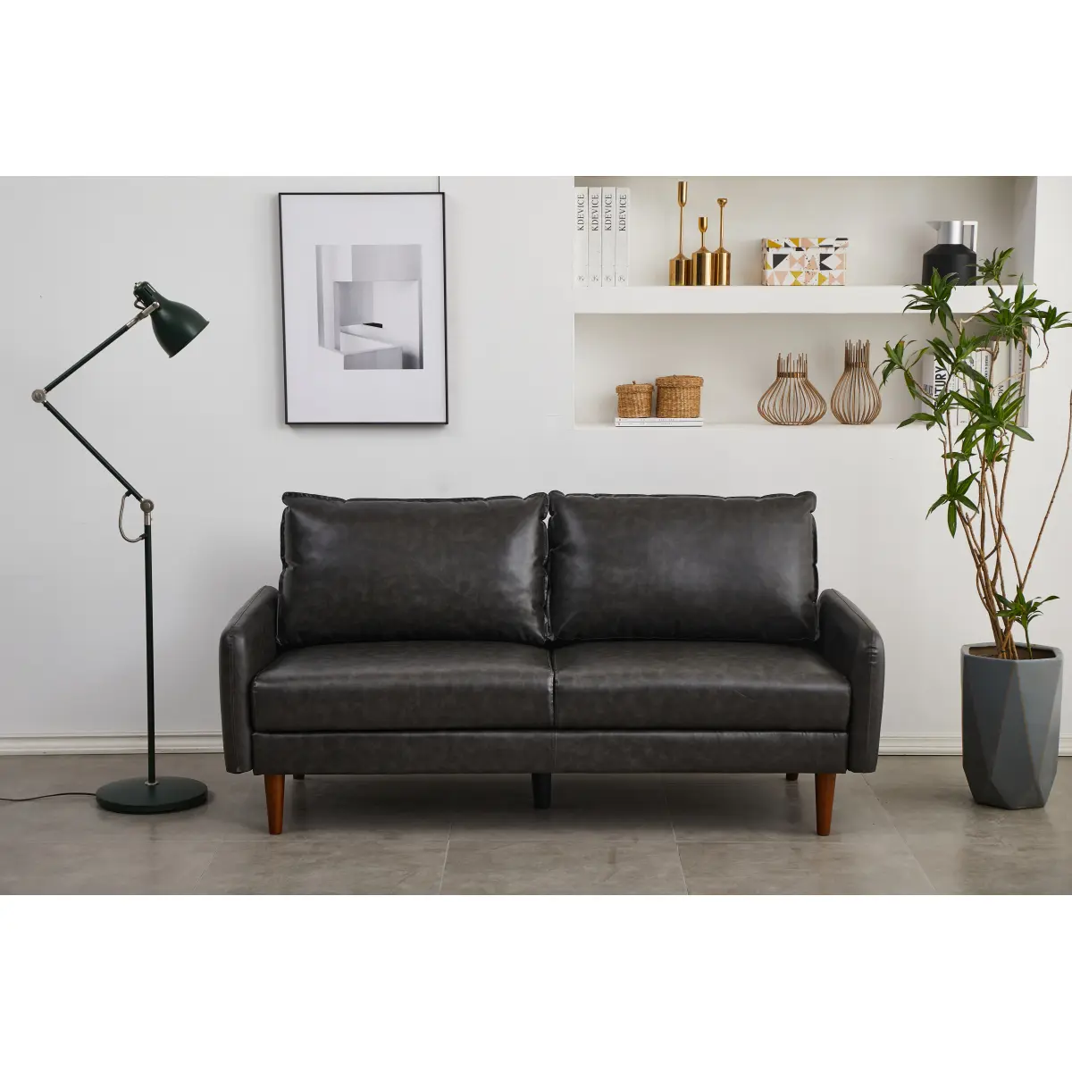 3-Seat Modern PU Leather Settee Sofa - Grey, Channel Stitch Design, Easy Assembly Indoor Furniture, Three Seats