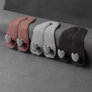 2 Pack Heart Shape Leather Car Seat Headrest Hooks, 2-in-1 Double Hook Purse Hanger, Universal No-Drill Backseat Bag Holder for Handbags Wallets Backpacks Groceries