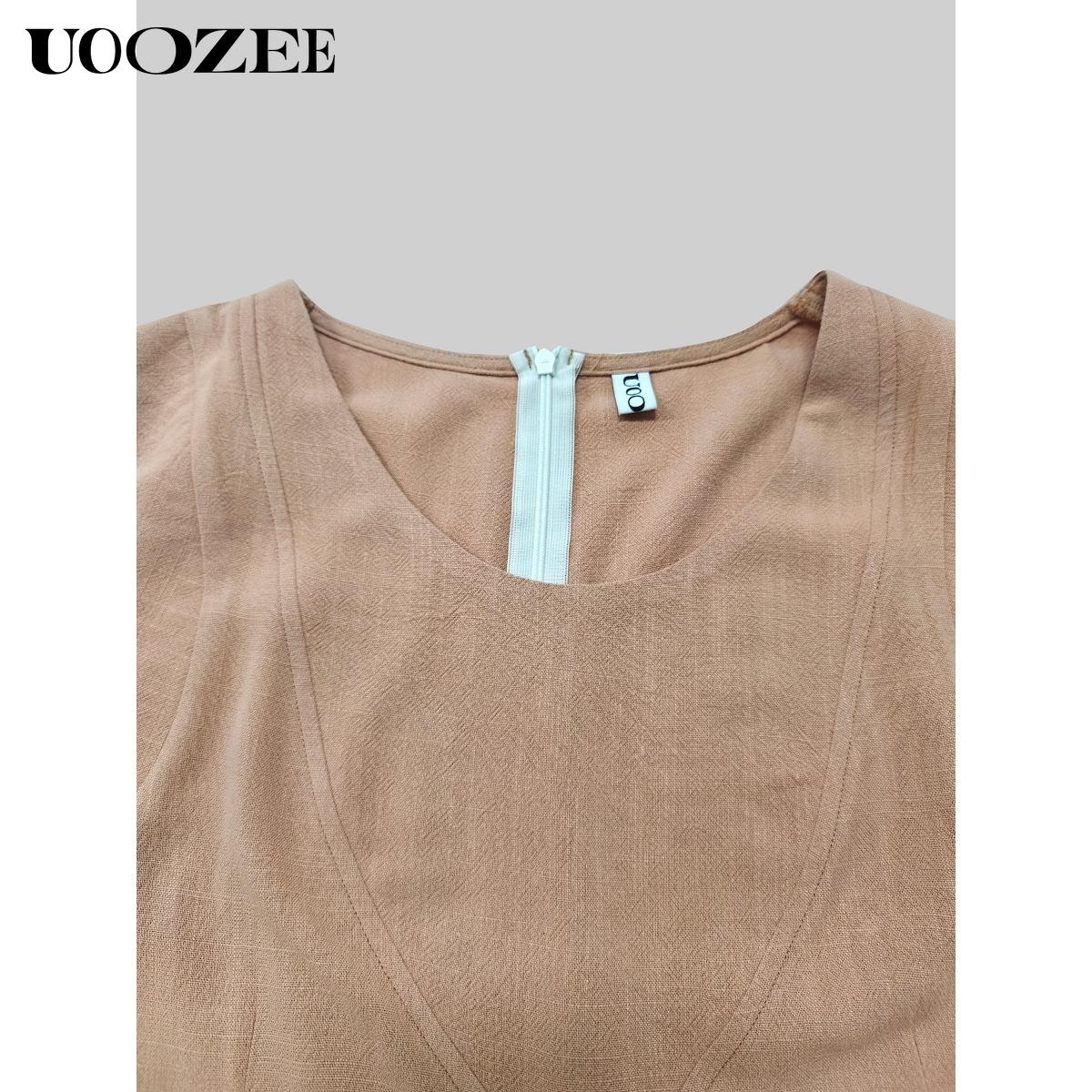 Women's Solid Color Pleated Wide Leg Sleeveless High Neck Jumpsuits Casual Linen Cotton Overalls Crewneck Fitted Everyday Style