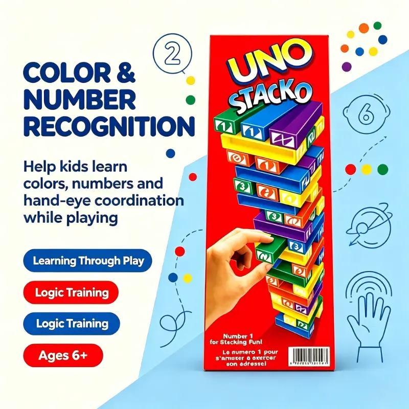 Group Party UNO Stacko Balance Stack Block Tower Game Multi-Player Competitive Pull Block Game Friends Family Gathering Interactive Entertainment Toy