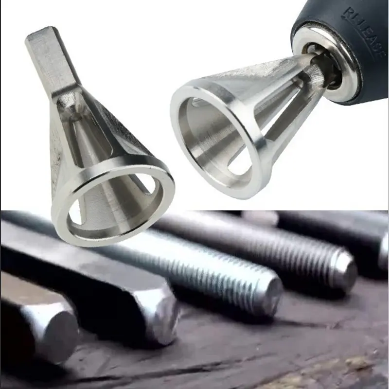 External Chamfer Deburring Tool, Triangle Handle Bolt Deburring Drill Bit for Electric Drills, Removes Burrs, Fixes Damaged Bolts, Fits 4mm-19mm Screws
