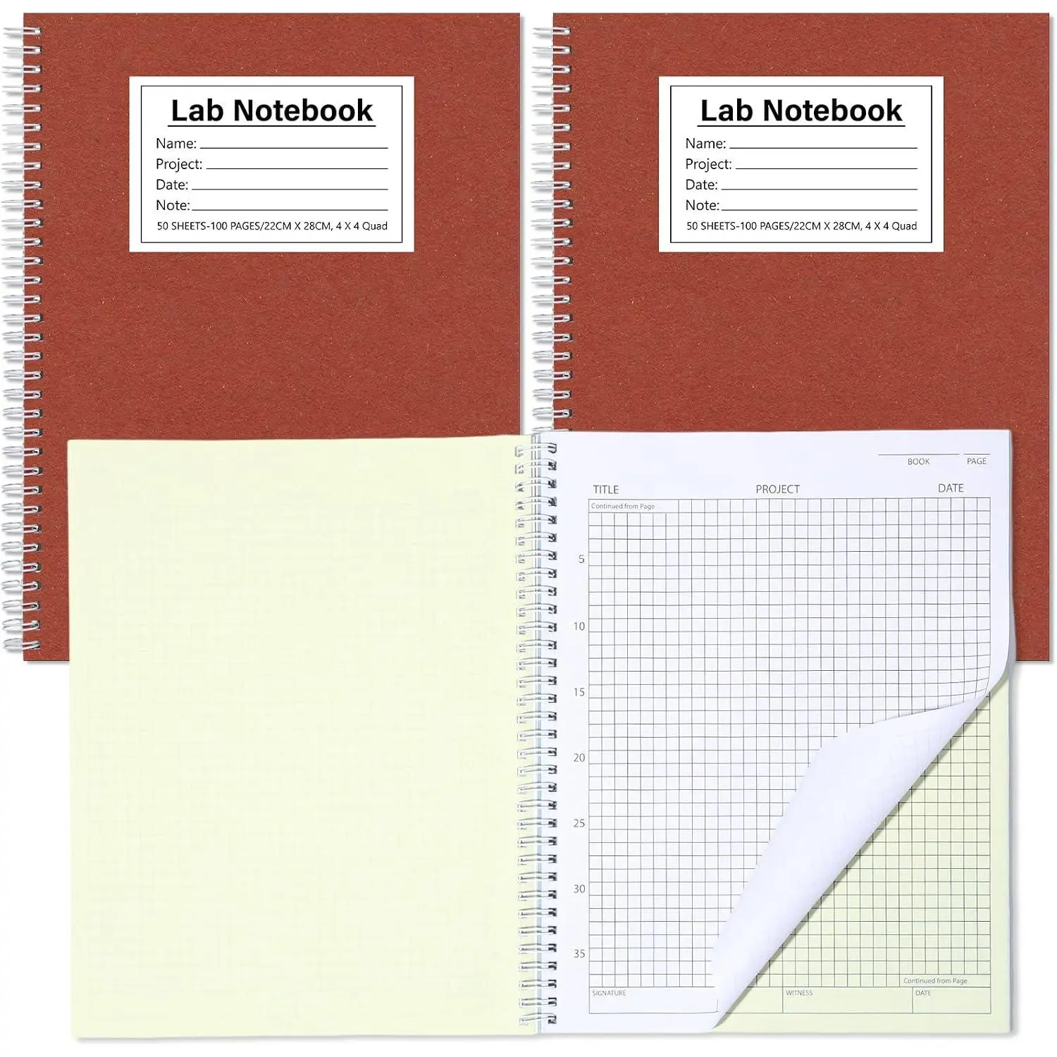 Modern Carbonless Chemistry Lab Notebook with Periodic Table, Grid Format, 50 Sets, 100 Sheets