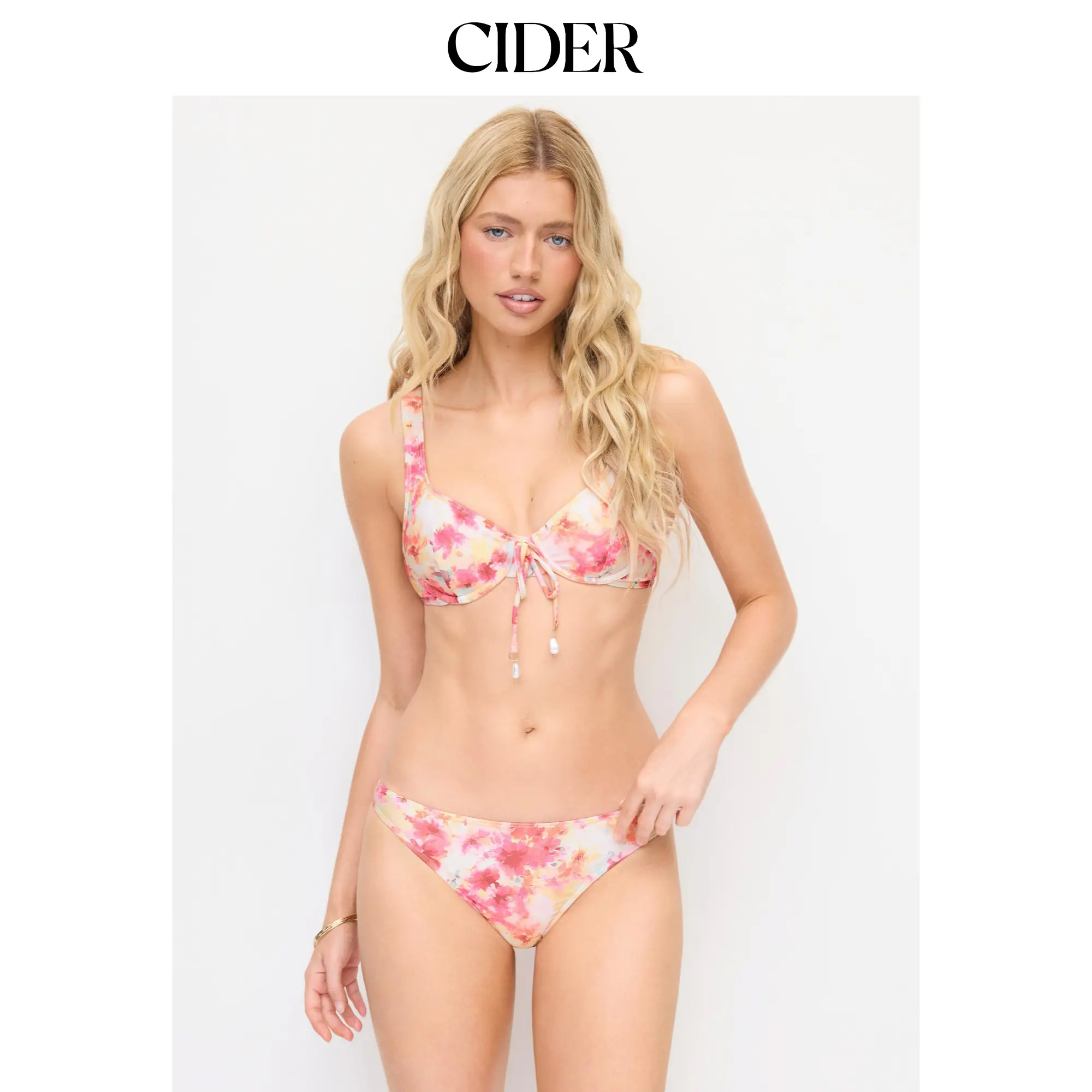 Cider Sweetheart Floral Bead Detail Underwire Bikini Set
