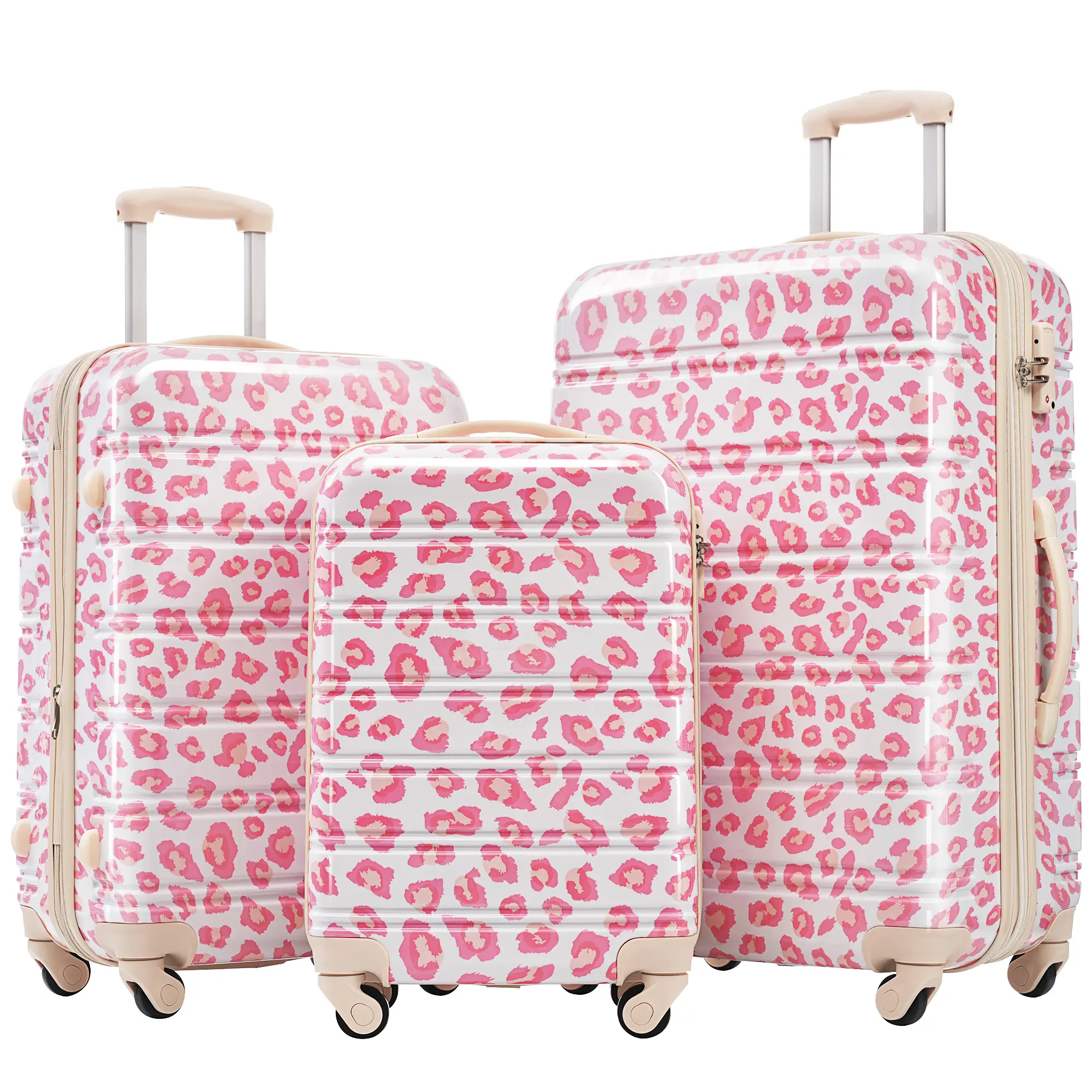 Nokaa Hardshell Luggage Sets 3 Piece Spinner Suitcase with TSA Lock Lightweight PC Material 20 24 28 Inch Expandable Travel Bag Set for Women Men Pink Leopard Print Carry-On Checked Suitcases for Vacation Business Trip, Pink Leopard Color Options