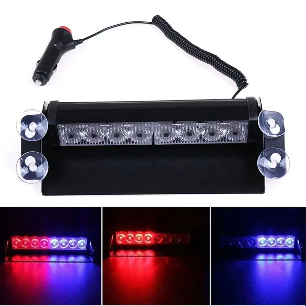 Car LED Red Blue Lights Strobe Light Emergency Signal Lamps Ambient Light Auto Truck Flashing Windshield Flash Lighting 8 Led